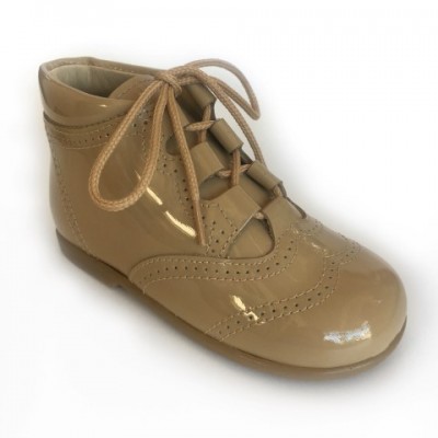 185-E Nens Camel Patent Lace up Brogue Boot